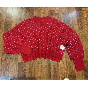 Free People Women’s Easy Street Crop Sweater Red Size XL – NWT Chunky Knit